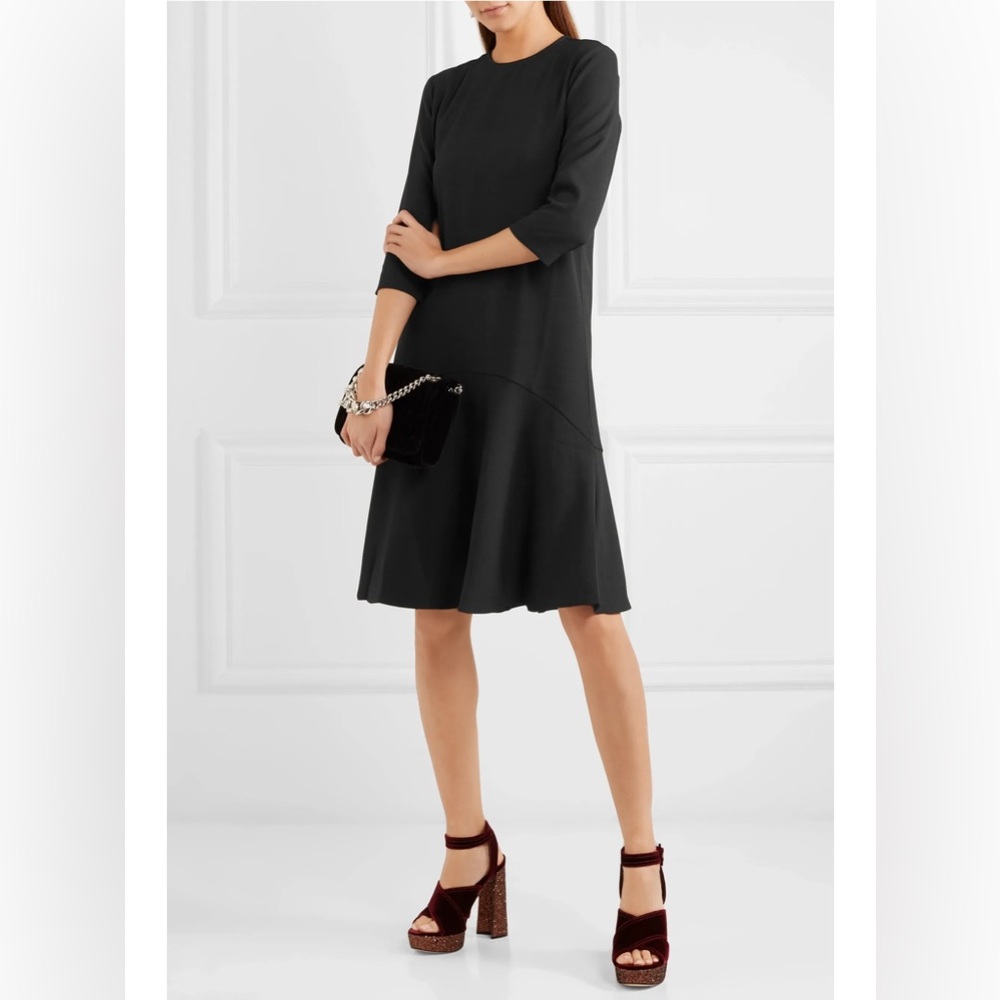 GANNI Clark Drop-Hem Dress in Black Elegant Cocktail Fluted Skirt Glam Evening